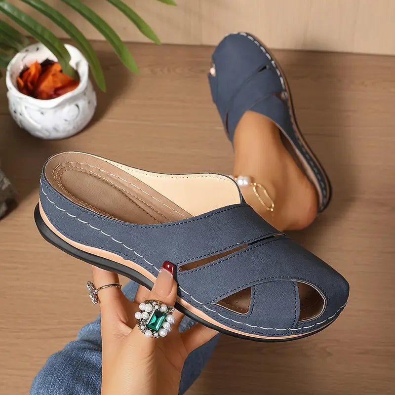 Women's Slip-On Cutout Comfort Slide Sandals Round Toe - Blue