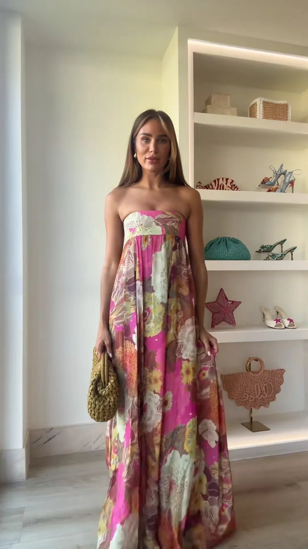 Women's Strapless Floral Floor-Length Maxi Wedding Guest Dress - Multicolor