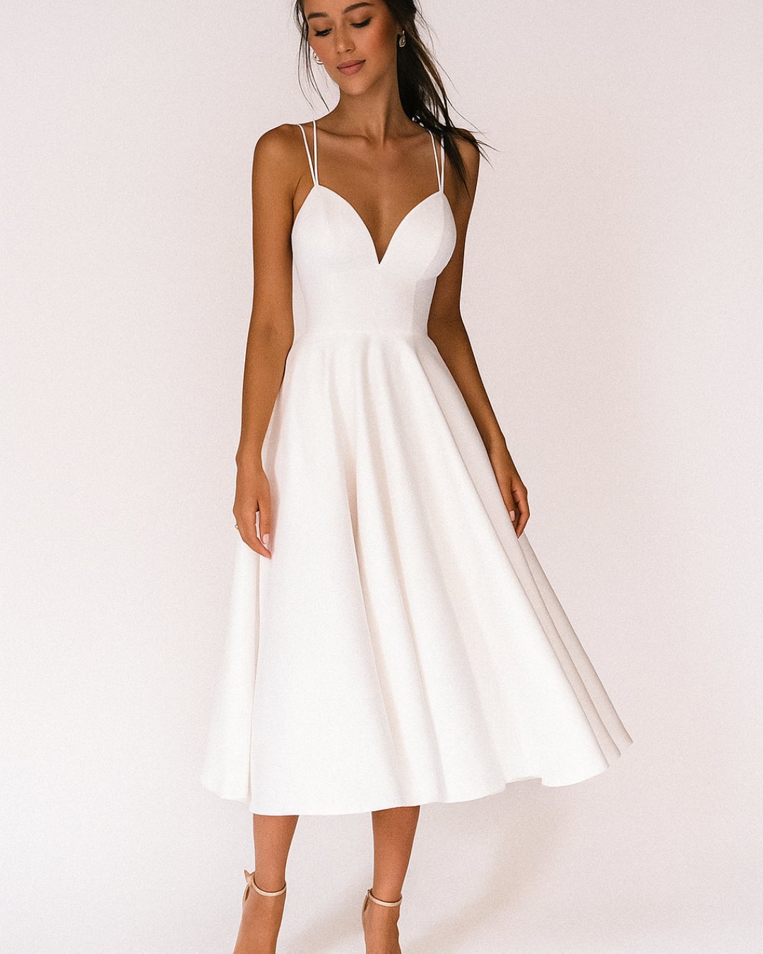 Women's Sweetheart A-Line Spaghetti Strap Midi Dress - White