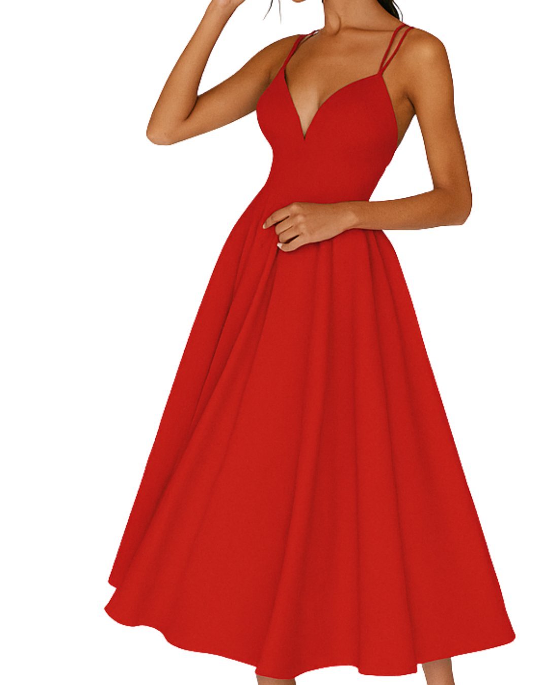 Women's Sweetheart A-Line Spaghetti Strap Midi Dress - Red