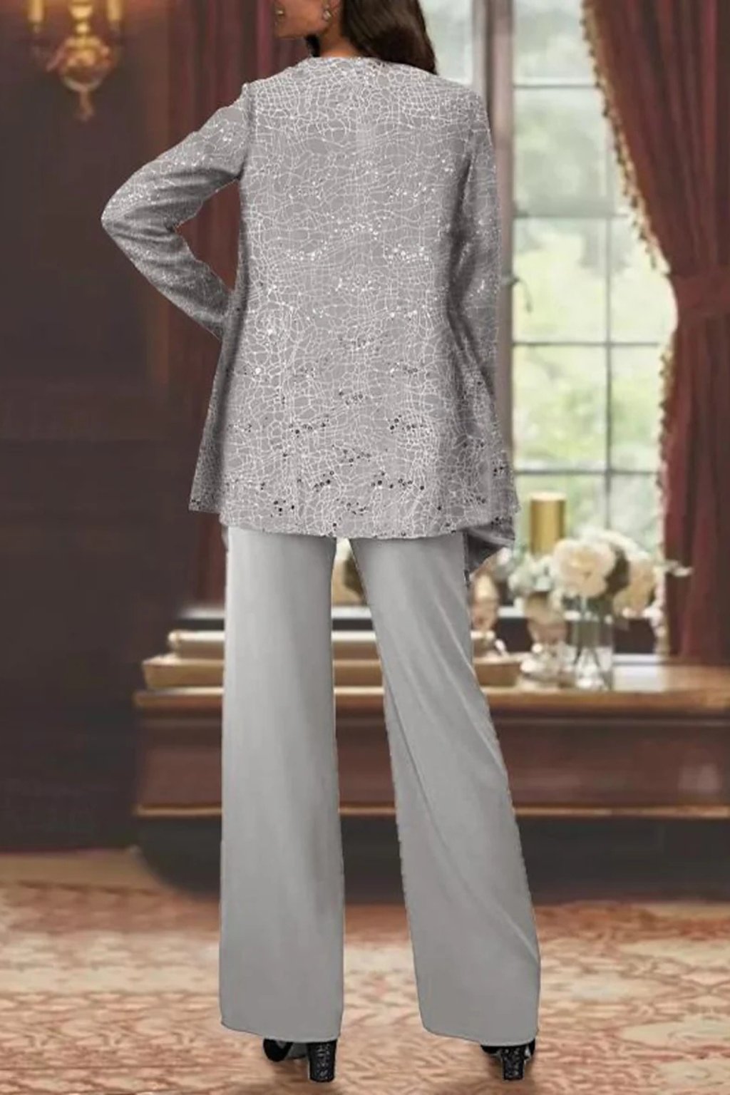 Women's Three-Piece Sequin Jacket Wide-Leg Pants Set
