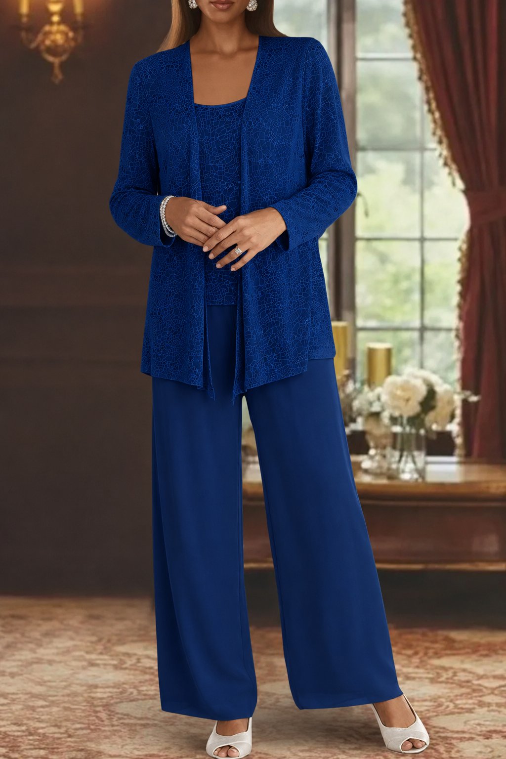 Women's Three-Piece Sequin Jacket Wide-Leg Pants Set