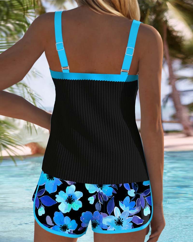 Women's Tummy Control Tankini Set Floral Two-Piece Swimsuit