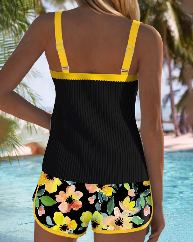 Women's Tummy Control Tankini Set Floral Two-Piece Swimsuit