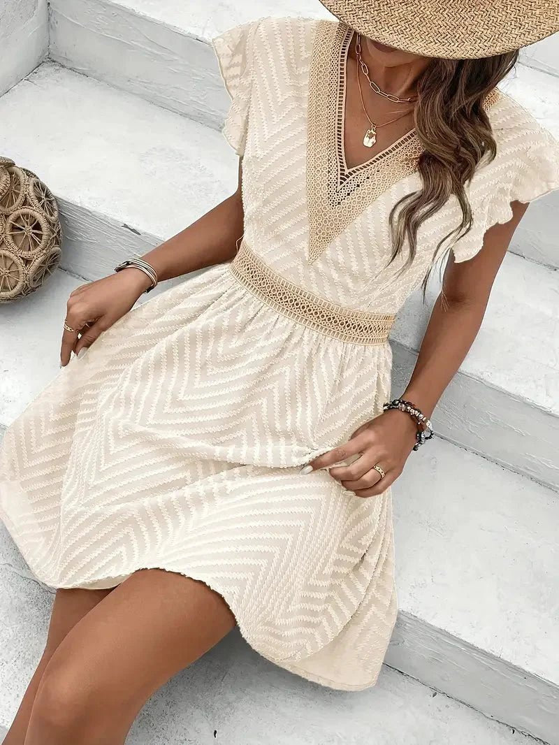 Women's V-Neck Lace-Trim Flutter-Sleeve Mini Dress