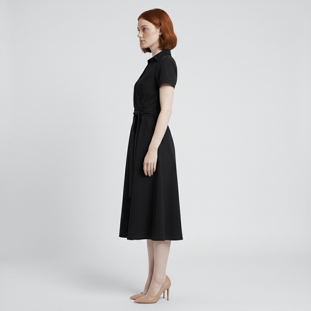 Women's V-Neck Wrap-Style A-Line Midi Dress Waist Tie