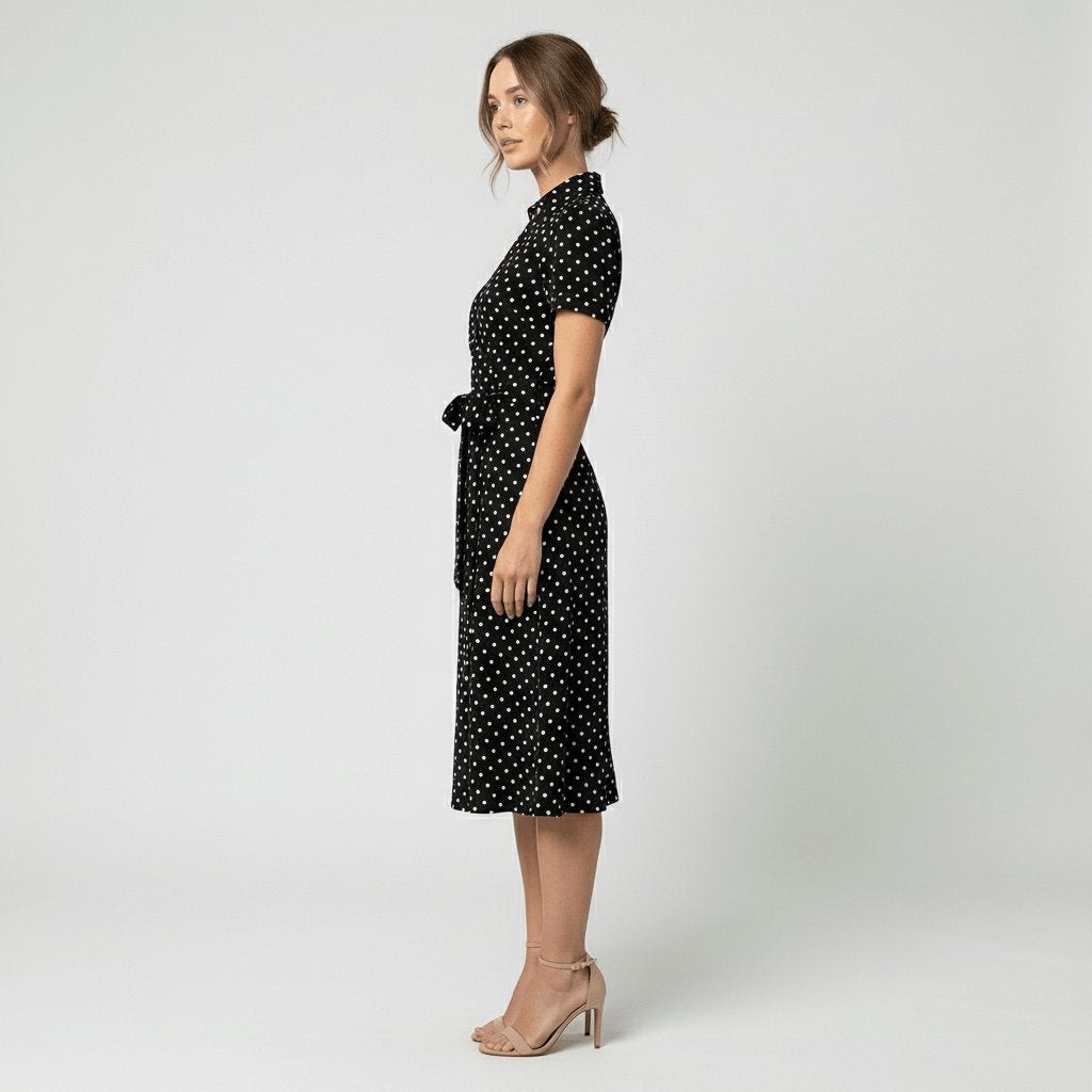 Women's V-Neck Wrap-Style A-Line Midi Dress Waist Tie