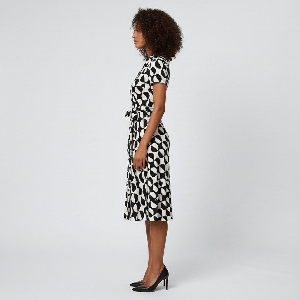Women's V-Neck Wrap-Style A-Line Midi Dress Waist Tie