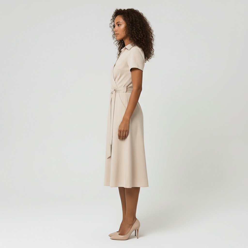 Women's V-Neck Wrap-Style A-Line Midi Dress Waist Tie