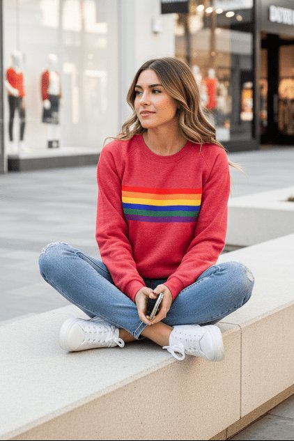Women's Vintage Rainbow Striped Relaxed-Fit Crew Neck Sweatshirt